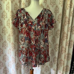 Floral red white and blue Women's blouse L